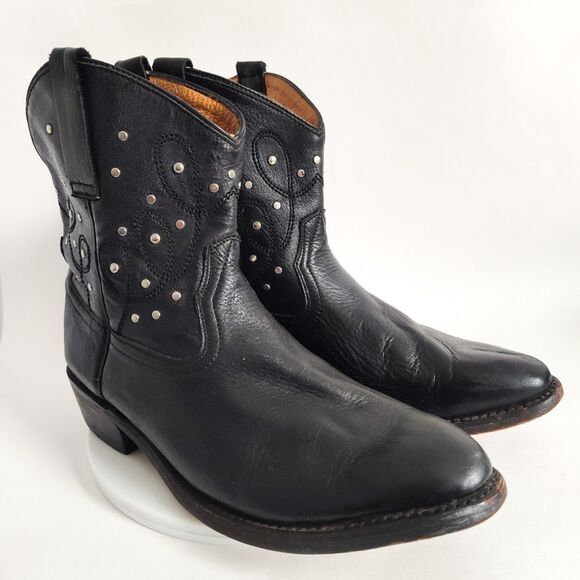 Miz Mooz Western Ankle Boots Size 9 Pull On Booties Block Heel Studded Cozumel - Picture 2 of 12